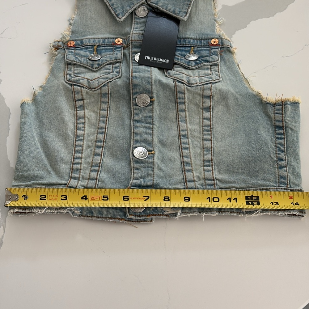 True Religion denim Blue vest cropped distressed NWT S - Picture 10 of 11